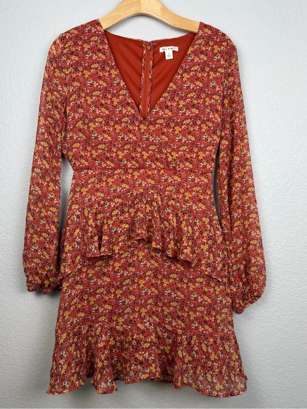 Miami floral long sleeve mini dress in size Small